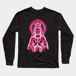 Light Pink Neon Virgin Mary Long Sleeve T-Shirt